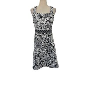 Ett: Twa Anthropologie Dress Sz M Black White Jacquard Fit Flare Boho Party